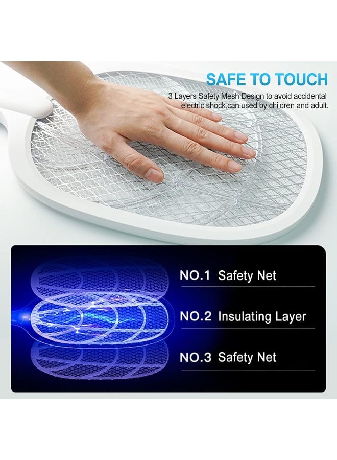 إي وورلد مضرب كهربائي لقتل الحشرات 3500 فولت قابل لإعادة الشحن عبر USB مع قاعدة شحن وضوء LED | مضرب ناموس ومبيد حشرات للمنزل والخارج (أبيض) - Image 5